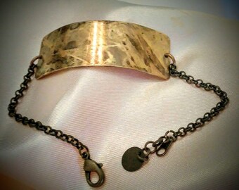 Brass Bracelet - Brass and Chain Bracelet - Brass Patina Bracelet