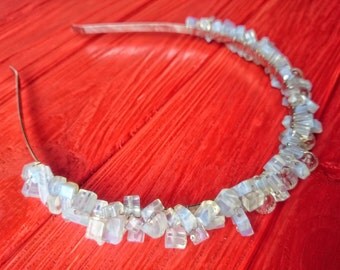 Moonstone Headband for Woman, Gemstone Headband, Hairband with Natural Gemstone for Woman, Crystal Headband Swarovski Crystals Hairband
