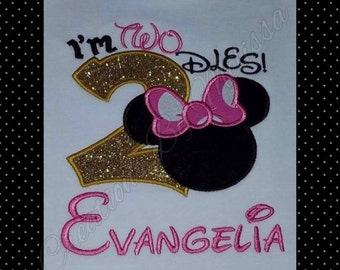 I'm Twodles Birthday Shirt(Gold)/Minnie Mouse Birthday/Minnie Mouse Applique Design/Minnie Mouse Shirt/Girls Birthday/Disney Shirt/Pink&Gold