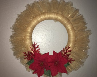 Christmas Gold Gllitter Tulle Wreath, *Christmas Wreath, *Holiday Wreath, *Glitter Tulle, *Christmas Decorations, *Tulle Wreath