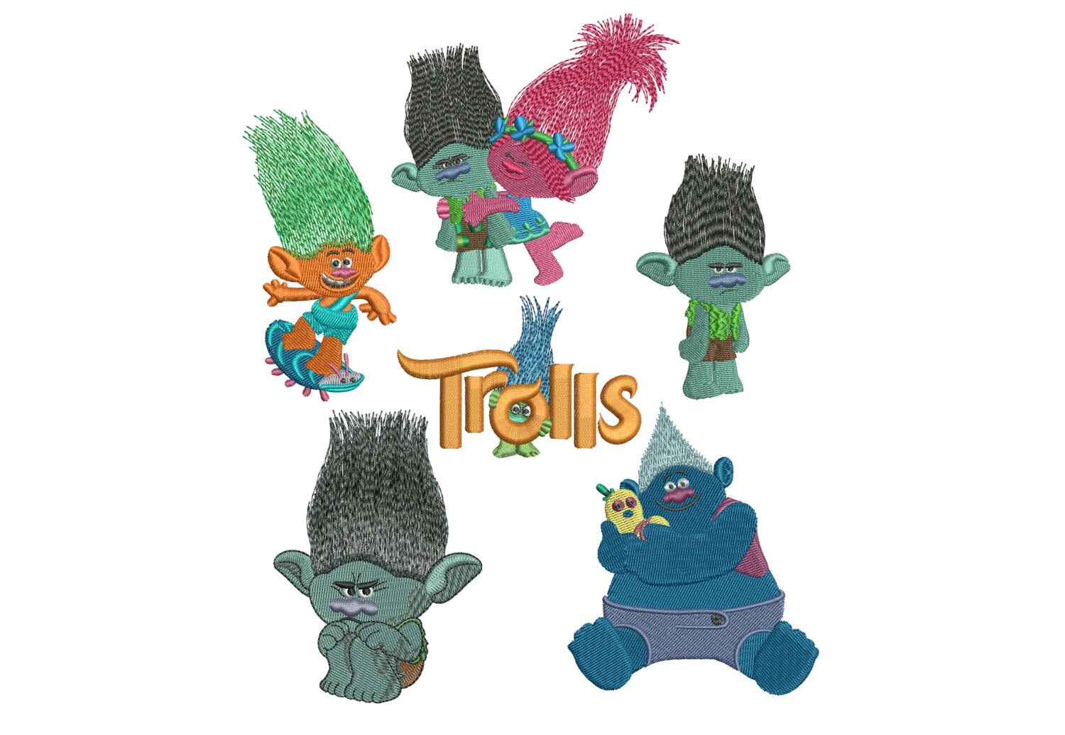 50% off Trolls machine embroidery designs 6 designs 4in
