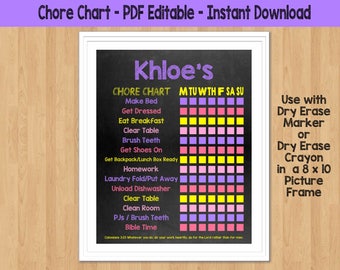 Chore Chart for kids Chore Chart Printable Chore Chart Dry Erase Chore Chart Toddler Responsibility Chart Girls Chore Chart Kids Chore Chart