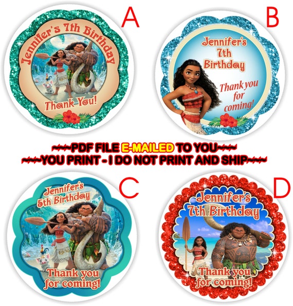 YOU PRINT Moana Birthday Thank you Sticker Moana Gift Tags