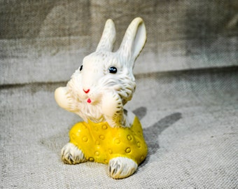 Vintage Soviet Era Rubber Squeaky Toy Rabbit, Vintage rabbit rubber toy, Russian squeaky toy, Rustic home decoration, Soviet rubber toy