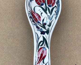 Hand made Ceramic Turkish Spoon Rest ( Long 8" inch , Wide 3"inch , Deep 1,4" inch Diameter