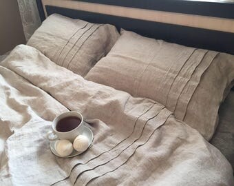LINEN BEDDING SET, Linen Duvet Cover and two Pillowcases with 3 vertical folds, Linen Bedding, Queen/King/Full Size,100% Linen,Organic Gift.