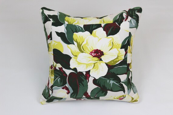 Decorative pillow crafted from vintage floral barkcloth.