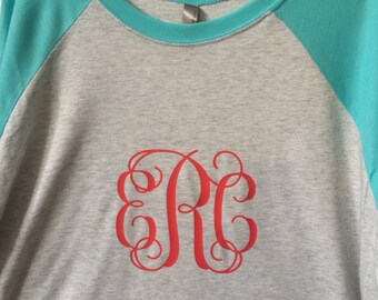 Monogrammed initials on Raglan shirt