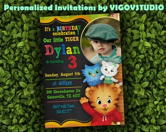 Daniel Tiger Invitation-Daniel Tiger Birthday Invitations-Daniel Party-Daniel Tiger Chalkboard-Tiger Party-Digital file-First birthday