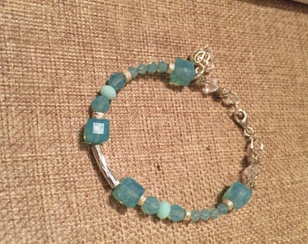 Blue pacific opal and sterling silver bracelet