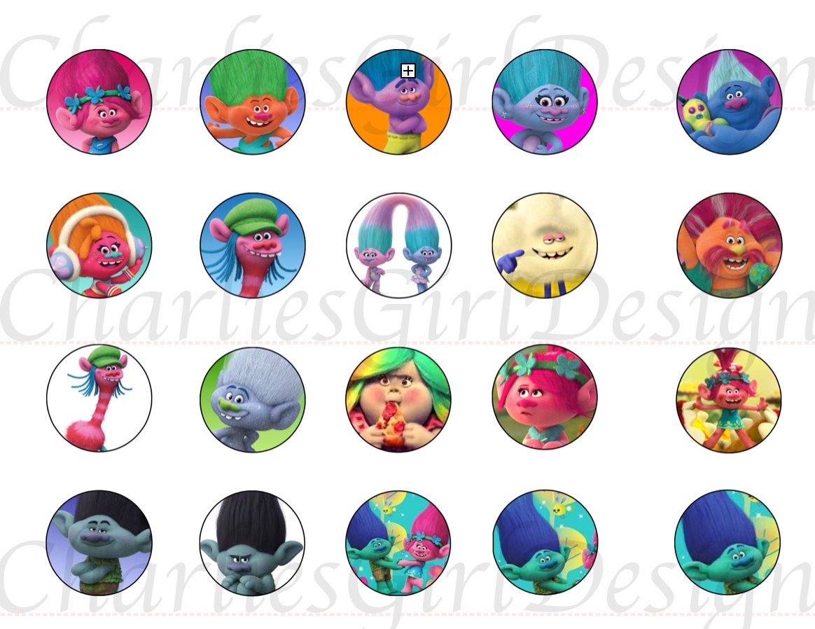 Trolls Movie 1 inch logos Trolls Bottle Caps Trolls Digital