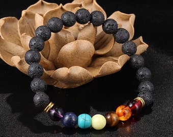 7 Chakra Bracelet, Lava Bracelet, Meditation Bracelet, Chakra Bracelet, Yoga Bracelet, Wrist Mala, Buddhist Bracelet, Diffuser Bracelet