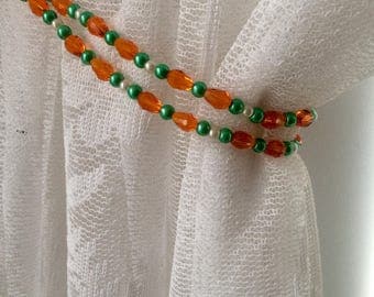 Curtain Tie back, Beaded, Curtain,Beaded Tiebacks, Interior Decor, Drapery , Hold backs, Curtain Necklace,Green,Crystal,Teardrop,Glass,Pearl