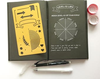 Planner Stencil, Bullet Journal Stencil, bullet journal accessories, pochoir bullet journal, Level 10 Life Stencil (Level 10 Gold)