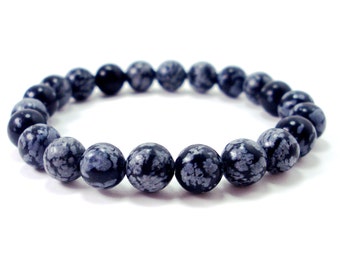 Snowflake Obsidian 8 mm beads Bracelet,Natural Gemstone Bracelet,Unisex Women Men Bracelet