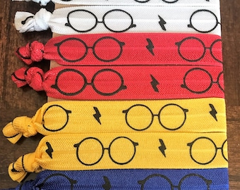 5/8" Fold Over Elastic Harry Potter Themed Hair Ties, Set of 8, Harry Potter Elastic, Harry Potter Gift Set, Harry Potter Fold Over Elastic