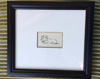 Framed Vintage Lucy Dawson Lithograph of a Terrier