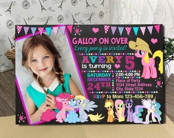 My Little Pony Invitation. My Little Pony Birthday Invitations.My Little Pony Printable.My Little Pony Party.Little Pony chalkboard Invites.