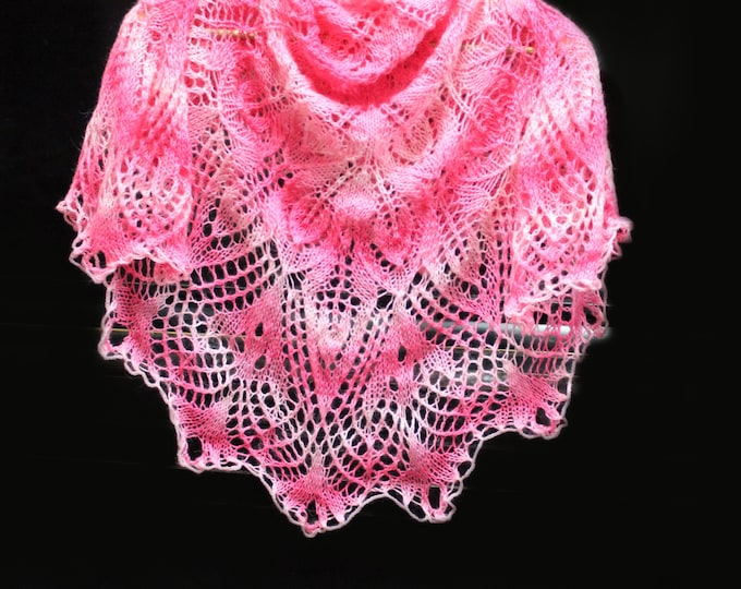 Knitted shawl, pink shawl, knit shawl, knit scarf, triangular scarf, mohair shawl, openwork scarf, downy shawl, lace shawl, knitted scarf