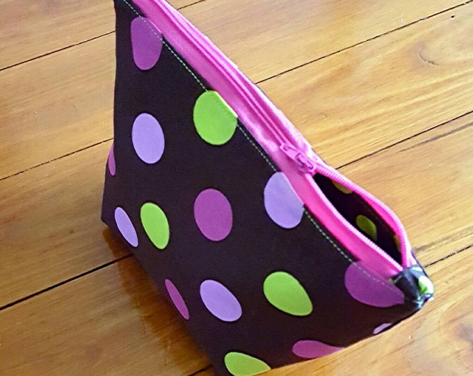 Gift for Her - Polka Dot Makeup Bag - Zipper Pouch - For her Standing Makeup Bag - Cosmetics Bag