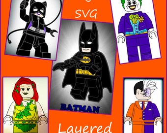 Lego SVG - Lego Batman, Poison Ivy, Catwoman, Joker, Two Face SVG - designs made for Cricut and Silhouette