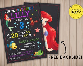 Little Mermaid invitation, Little Mermaid birthday invitation, Ariel invitation, Ariel birthday invitation, Little Mermaid party invitation