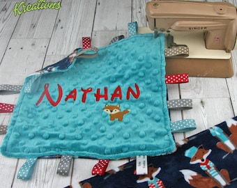 Personalised Baby Plush Comforter / taggie blanket - Sailor Fox - Shannon Plush Fabric (Minky)