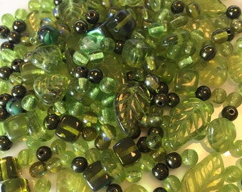 Olive Green Czech Glass Bead Mix 100g