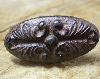 6 Cast Iron Antique Victorian Style OVAL Drawer Pull, Barn Handle, Door Handles