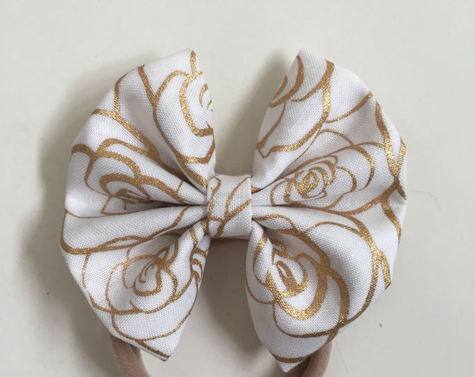 Golden Rose fabric hair bow or bow tie
