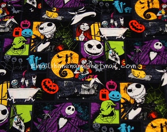nc004 - 1 Yard SDLP Cotton Woven Fabric - Cartoon Characters, The Nightmare Before Christmas, Jack and Sally - Black (W140)