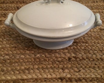 Antique White Ironstone Tureen | Vegetable Casserole Dish