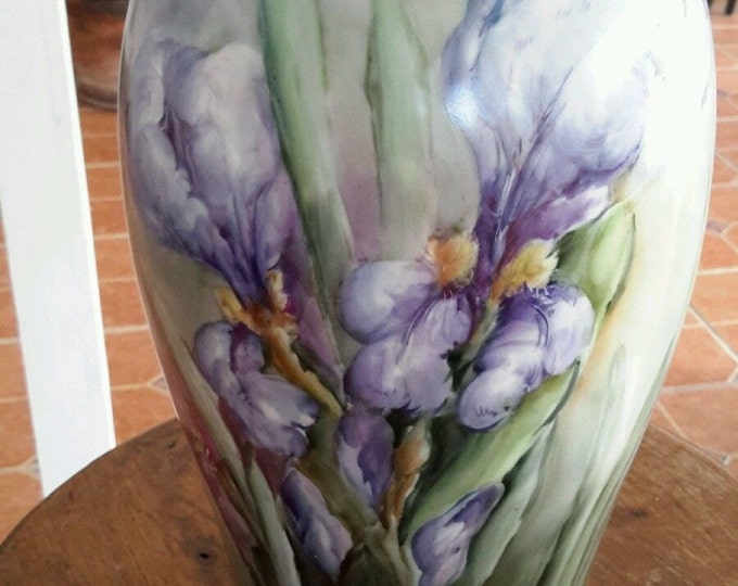 Stunning and Huge Antique Tressemanes and Vogt (T & V) Antique Limoges Iris Vase c. 1892-1907