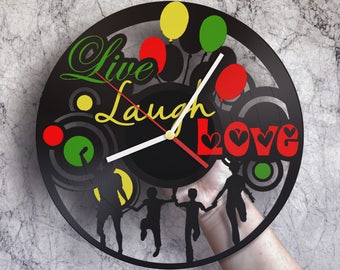 Gift ideas for mom, I love you mom, Birthday gift for daughter, Hand made wall clock, Live laugh decor, Live laugh love wall art