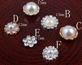 Vintage Handmade Mini Round Metal Rhinestone Button Alloy Crystal Flatback Flower Pearl Buttons for Hair accessories Wholesale DIY