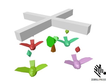 Baby Mobile PDF Template - Bird Baby Mobile, Bird Mobile, Hanging Baby Mobile, Nursery Mobile, 3D Paper Mobile