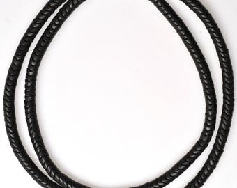 24 Inch Strand of 6mm Black Czech Glass Snake Beads - Vintage African Trade Beads - SNA658