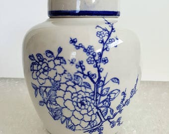 Vintage Cobalt Blue and White Ginger Jar