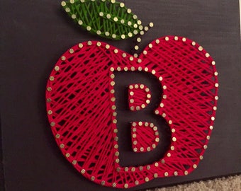 String Art-- Teacher Gift Apple with Initial