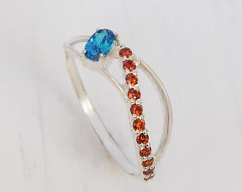 Gemstone ring, Promise ring, Garnet ring, Topaz ring, Unique ring, Modern ring, Red stone ring, Blue stone ring, Dainty ring, Elegant ring