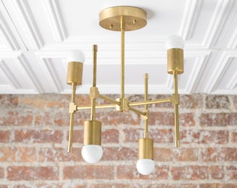 Geometric Chandelier - Gold Ceiling Light - Geometric Fixture - Mid Century Modern Lamp - Semi Flush Fixture