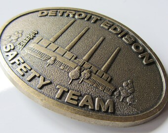 Vintage Detroit Edison Safety Team Belt Buckle - 1970's