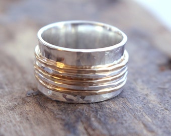Sterling and Gold Spinner Ring Fiddle Ring Silver and Gold SR120
