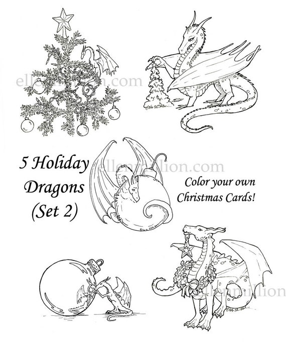 Download Digital Holiday Dragon Coloring Collection Set 2 print and