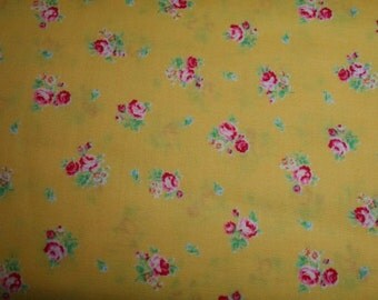 Small Pink and Blue Flowers on Yellow Lecien Flower Sugar Spring 2013 30750-50 cotton fabric by the fat quarter or half yard