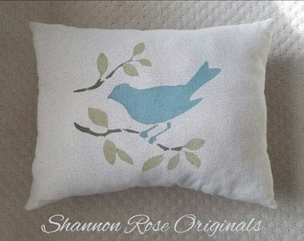 Bird throw pillow sweet blue birdie country decor