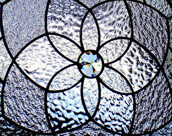 Stained Glass Clear Textures Geometric Star Mandala Suncatcher Panel
