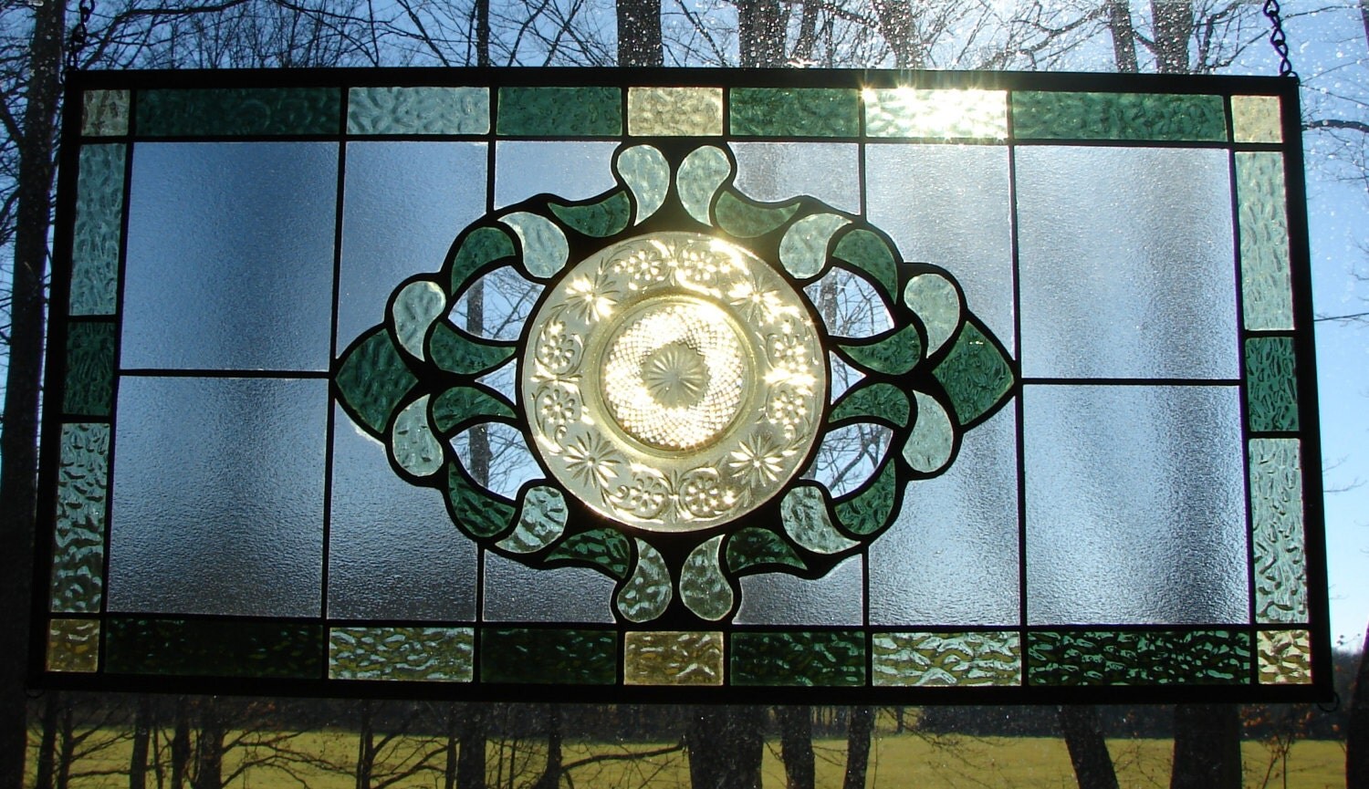 stained glass panel Amber Olive