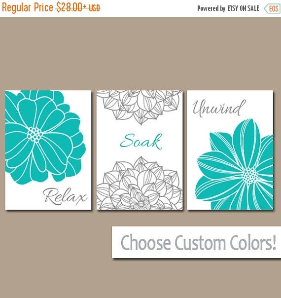 Turquoise BATHROOM WALL Art CANVAS or Prints Teal by TRMdesign