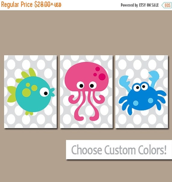 Ocean Sea Animals BATHROOM Wall Art CANVAS or Prints by TRMdesign